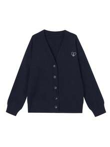 Casual Loose Fit V-Neck Long Sleeve Knitted Cardigan Sweater For Women - Navy Blue - View 4