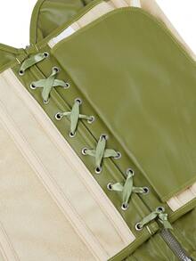 Overbust Corset Bustier With Zipper, Waist Trainer Shapewear For Outerwear Or Layering, Punk Costume For Stage Performance, Masquerade Ball, Halloween - Lime Green - View 5