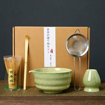 1 pieza/4 piezas/5 piezas Juego de té Matcha, incluye tazón de Matcha, batidor de Matcha, taza de Matcha, revolvedor, cuchara de té, juego de tazones de té, herramientas de preparación de Matcha, herramientas para hacer postres y bebidas, caja de regalo japonesa, Juego de revolver Matcha Matsukane, regalo para amantes del Matcha