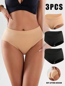 3-Piece Set Women's Butt-Lifting Panties Padded Breathable Shaping Panties Soft Comfortable Fabric Sexy Butt-Shaping Wonder Show Off Your Curves Warm Winter Panties Women's Winter Wear - 混合色A - 查看 3