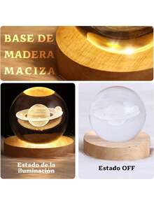 Estilo8Cm Bolas De Cristal 3D Saturno De Grande TamañO, Luces Saturno, Bolas De Cristal Con Base De Madera, Regalos Espaciales, Regalos De CumpleañOs, Regalos De Navidad, Regalos InfantilesVersióN Mejorada - Lámpara bola de cristal de Saturno, 8 cm de diámetro, diámetro base 7 cm. - Ver 4