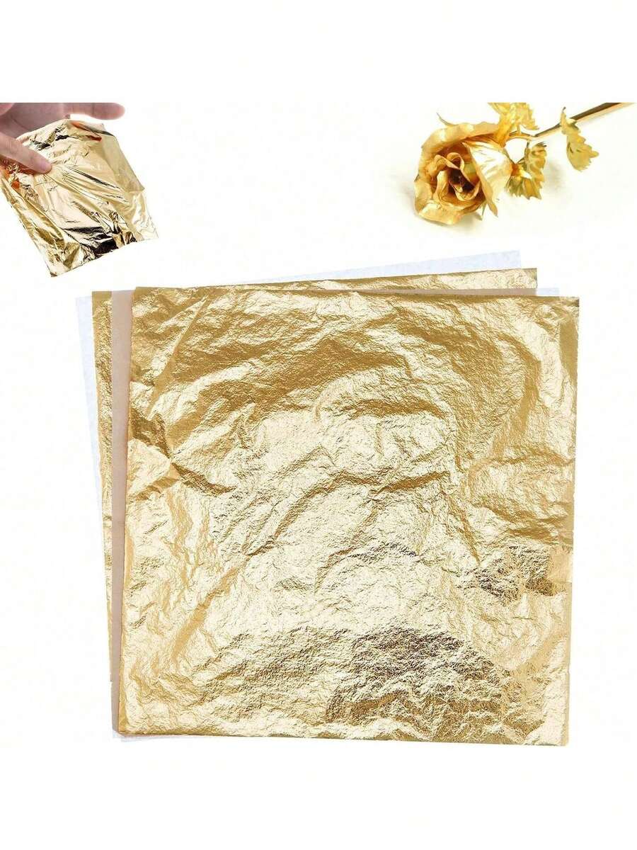 Estilo100 Páginas Hoja de Oro, Hojas de Hoja de Imitación para El Arte Hágalo Usted Mismo Artesanía Dorada, Decoración de Pasta Muebles Papel de Oro Lámina para Muebles Marco de Fabricación ArtesanalVersión mejorada - 400 páginas, 14 cm - Ver 1