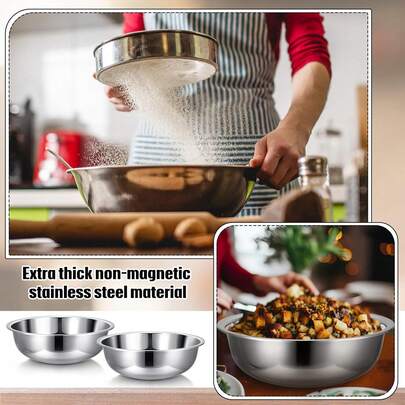 Rostfria blandningsskålar, metallblandningsskålar, extra stor tvättho, salladsho med djupare kant, diskmaskin, spegelblank finish, för hem och företag, silver (14 tum)