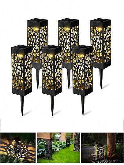 3pcs - Solar Powered Outdoor Lighting, Hollow Lawn Lights, Decorative Path Lights, Garden Pathway Lights, Waterproof Solar LED Landscape Lighting For Garden, Patio, Yard, Lawn And Tabletop, Suitable For Spring Garden Decor, Outdoor Lighting, Halloween Decor, Halloween Party Supplies, Christmas Decoration