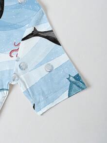 Bamboo Fiber - Summer Marine Animals Dolphin Octopus Print Set, Blue Red White Hot Dog Ice Cream Print, Comfortable And Fitted, Highly Elastic, Machine Washable, Suitable For Outdoor Summer Infant Boy Girl Use. - 藍色 - 查看 5