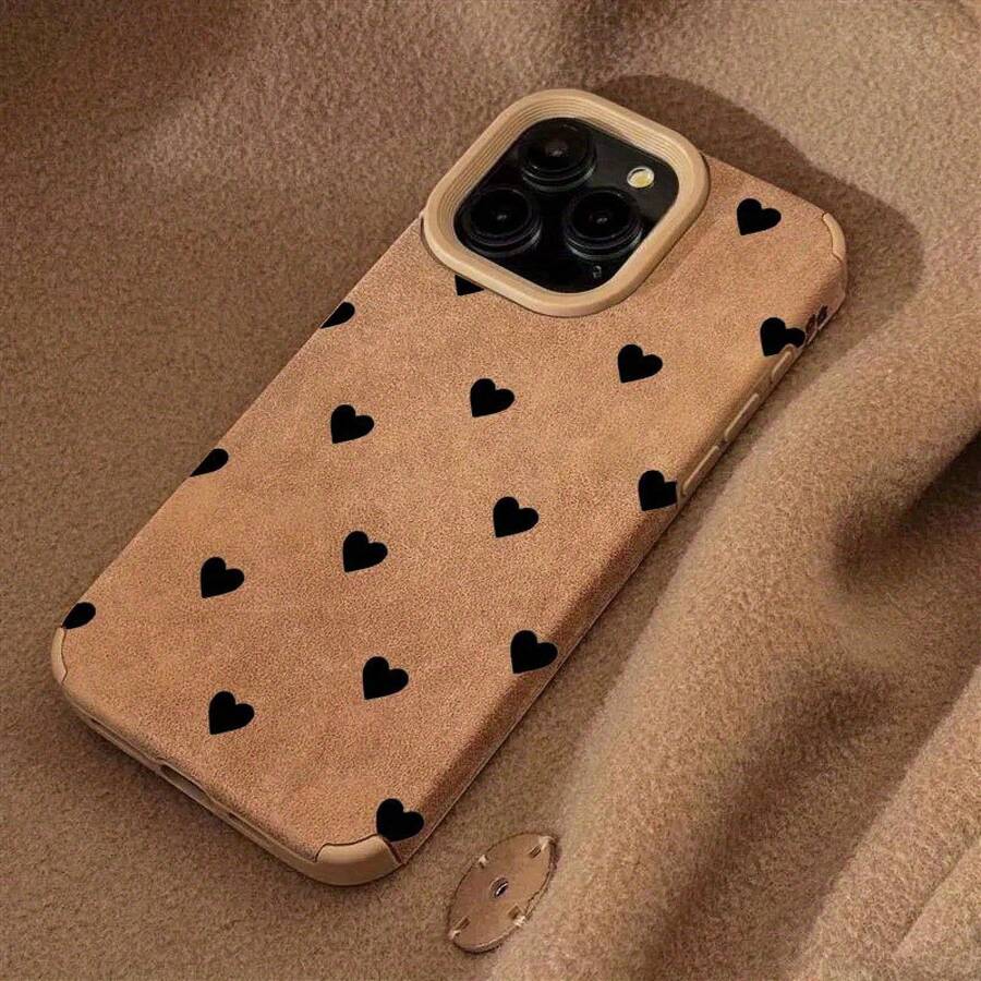 Nueva funda de teléfono de cuerpo completo antideslizante, a prueba de golpes y elegante - Una funda de teléfono de silicona y gamuza con patrón de corazón minimalista y elegante para iPhone 14 Pro Max, para iPhone 16 Pro Max, para iPhone 15 Pro Max, para iPhone 13 Pro Max, para iPhone 12 Pro Max, para iPhone 11 Pro Max/Xs Max/Xr/16E hecha de alta calidad ¡Consigue una funda de teléfono atractiva! - 1 pieza - Ver 1