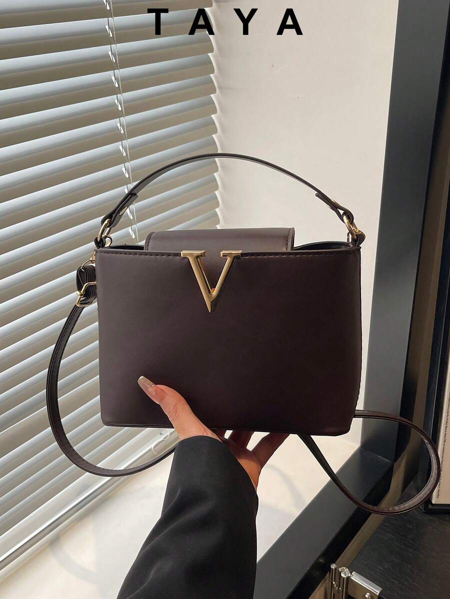 Fashionable Mini Solid Color Minimalist Metal Lock Decor Waterproof PU Tote Bag, Suitable For Shopping, Carrying, Young Women, College Students, Young Professionals, Office Ladies. Perfect For Office, School, Work, Business, Commuting, Outdoor Activities, Travel And Short Trips.