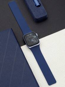 Huastonband 柔軟矽膠運動瑜伽防汗防滑時尚荔枝紋藍色錶帶，適用於 42mm 38mm 40mm 41mm 44mm 45mm 46mm 49mm，時尚智慧手錶替換錶帶 Ultra SE 11 10 9 8 7 6 5 4，男士與女士智慧手錶配件，女士配件，男士配件，夏季海灘派對聚會假期禮物，畢業季返校學生同學禮物 - 午夜藍 - 查看 4