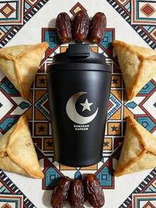 1pc 350ml/12oz Stainless Steel Double Wall Insulated Coffee/Milk Cup, Ramadan Gift, Star & Moon Design - Multicolor - View 5