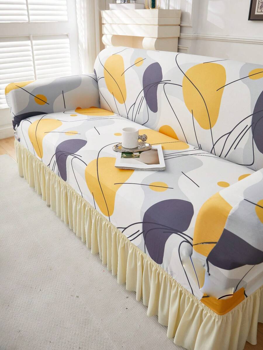 1 chiếc váy phủ ghế sofa chống trượt, co giãn, trang trí bằng vải lụa sữa, họa tiết phối màu cam và xám độc đáo, nhiều kiểu dáng và màu sắc để lựa chọn, thân thiện với thú cưng, chống bụi, phù hợp cho mọi mùa.