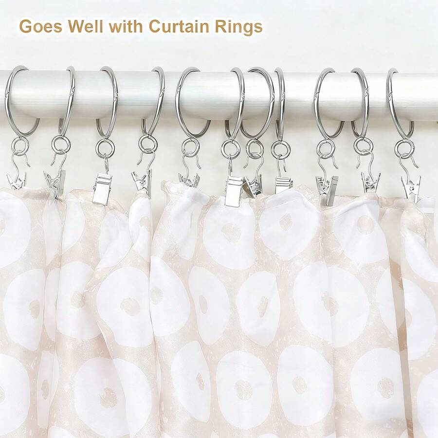 YiWang 10Pcs Stainless Steel Shower Curtain Clips With Non-Slip Teeth And 360 Degree Swivel Hook For Bathroom Home Hotel Gym - Multicolor - View 1