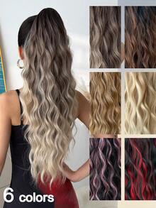 Claw Shaped Ponytail Extension Hair Accessory Brown Gradient Black Brown Gradient Brown Gradient Gold Gradient Multi-Color 24 Inch Water Ripple Heat-Resistant Fiber Synthetic Ponytail Wig, Suitable For Women's Christmas, Halloween Parties And Daily Use - Two-Tone - View 3