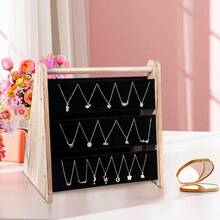 Necklace Holder 3 Tier Wooden Necklace Organizer Stand With Velvet Double-Sided Storage Necklace Display Stand For Selling Chain Necklace Holder Rack For Show 96 Necklaces - A - Xem 6