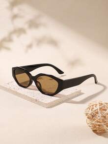 1副女士休闲时尚眼镜，复古不规则多边形猫眼框，聚碳酸酯轻质镜框，含眼镜盒 - 彩色 - 查看 7