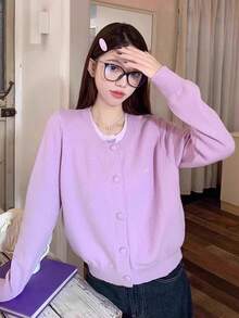 Y6Y 2025 秋冬新款紫色蝴蝶结独特设计宽松针织毛衣女上衣 - 紫色 - 查看 7