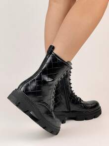 British Style Platform Lace-Up Slim Ankle Boots - BLACK BV - View 5