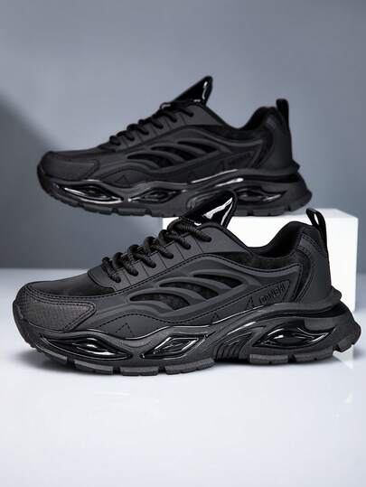 男士透气运动鞋，时尚舒适的系带跑步鞋，内置气垫，防滑耐磨减震鞋底，适合户外、徒步、健身和休闲穿着，低帮圆头设计，四季皆宜