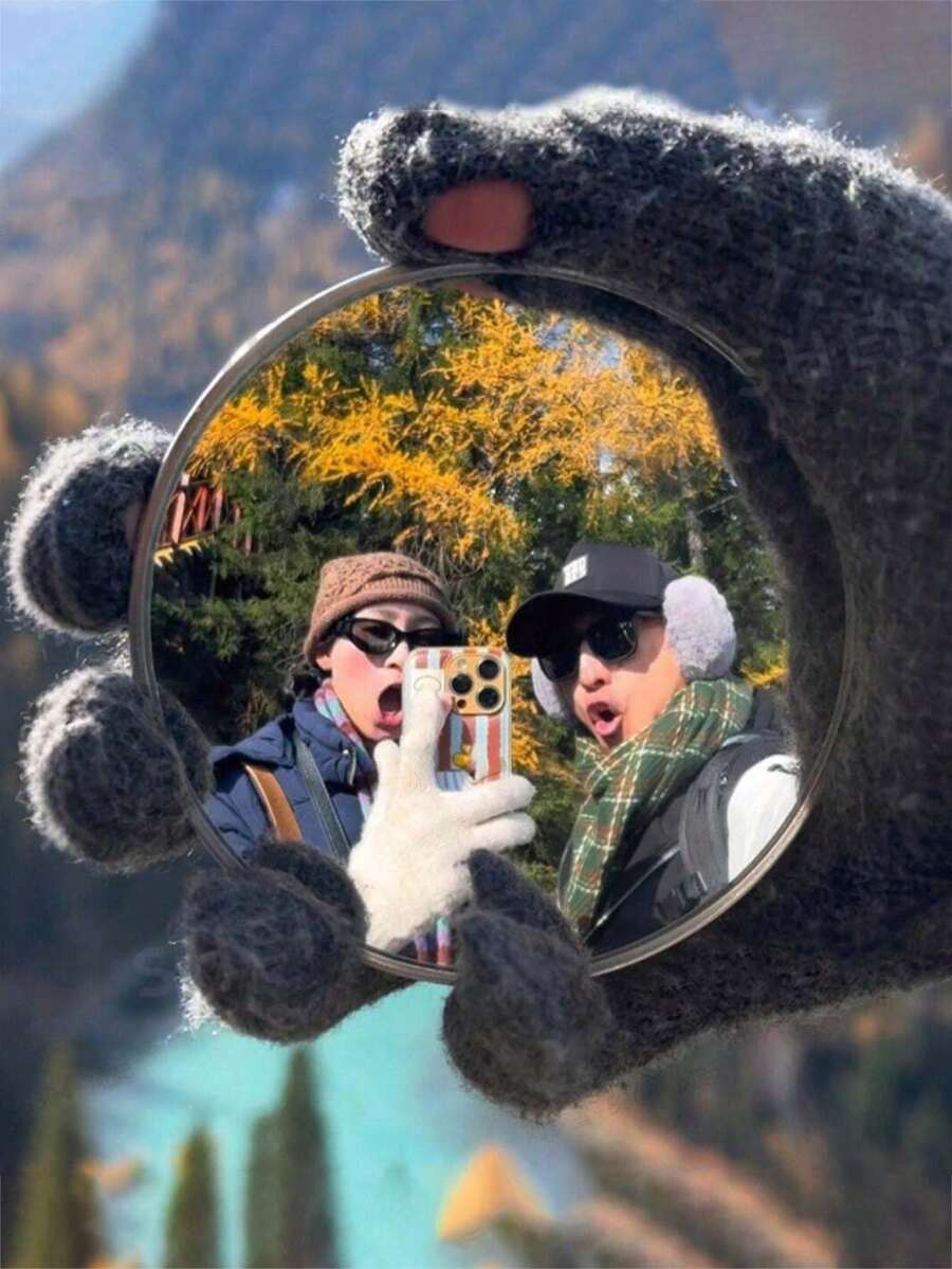 1个旅行自拍凸面镜，广角玻璃镜，小圆镜，可用于记录脚印，手持摄影道具，适合户外旅行摄影和家居装饰 - 彩色 - 查看 1