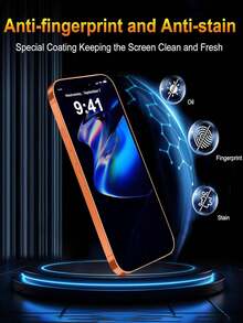 2片装全覆盖钢化玻璃屏幕保护膜，防刮花，兼容手机壳，边缘光滑，触控灵敏，防指纹，4K高清，9H硬度，防水，耐用，超清晰视野，防震，防雾，兼容 17e/11/12/13/14/15/16/17 Pro Max/17 Pro/17 Air/17系列 - 無色 - 查看 3