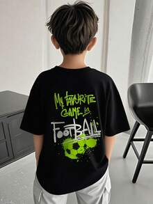 男童休闲印花圆领短袖T恤，夏季上衣 - 黑色 - 查看 7