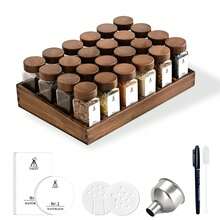SAEIV Elegant Acacia Wood Tray Spice Rack With Glass, Wooden Spice Rack + 24 120ml Square Spice Jars, Spice Labels, Natural Spice Organizer, Spice Rack With Glass, Spice Organizer - 24 Acacia Wood Pallets - View 7