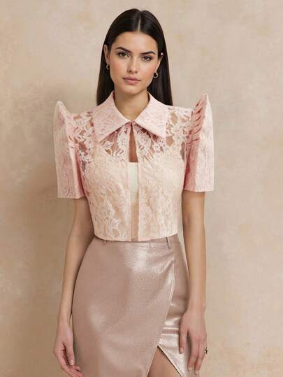 Amyenjoylife Modern Philippine Inspired Blouse, Philippine Inspired Blouse With Butterfly Sleeves, Women's Elegant Floral Patchwork Puff Sleeve Blouse, Hollow Out Blouse, Philippine Inspired Blouse