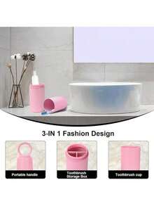 Estilo7CDXD Portacepillos De Dientes De Viaje, Desmontable 3 En 1, Estuche De Cepillo Para Polvo De Dientes De Viaje, Compartimento Organizador De Encimera De BañO, Bandeja Organizadora De Cambiador, CajaVersióN Mejorada - Rosa01 - Ver 4