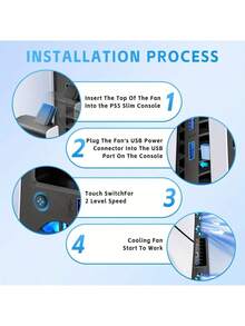 适用于PS/5 Slim游戏机的通用高效散热风扇 - 内置3个高速风扇，炫酷LED灯，静音降噪，USB接口，理想的节日礼物 - 黑色 - 查看 7