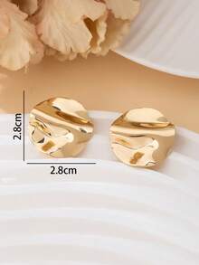 1 Pair Fashionable Versatile Simple Classic Metallic Crinkle Geometric Round Stud Earrings For Women - Yellow Gold - View 6