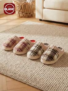 秋冬毛绒一脚蹬拖鞋，保暖室内棉质情侣家居拖鞋，防滑鞋底 - 彩色 - 查看 3