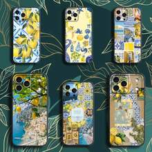 Étui de téléphone Amalfi Coast Lemon compatible avec iPhone 17, 16, 15, 14, 13, 12, Pro, Max, Plus, E, SE4, Air, Mini. Boîtier noir doux, housse compatible avec iPhone 17 Pro, 17 Pro Max, 17 - z7 - Voir 3