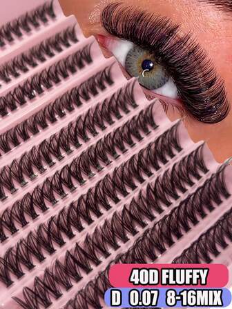 Extensiones de pestañas naturales suaves y rizadas de 40D, de 8-16 mm mixtas de 0.07 mm de grosor y rizo D, 10 bandejas con 200 racimos, pestañas de visón impermeables con efecto 3D, adecuadas para maquillaje ligero y completo, uso diario y portátiles para uso diario u ocasiones