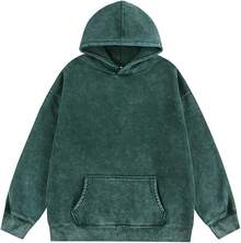 [Free Shipping]Mens Hoodies Oversized Unisex Acid Wash Hoodie Heavyweight Fleece Vintage Cotton Sweatshirt Men Women - B-綠色 - 查看 6