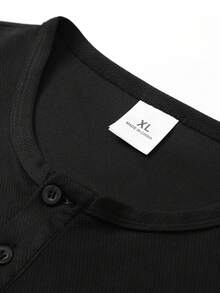 Men's Casual Short Sleeve Henley T-Shirt, Summer - Black - View 2