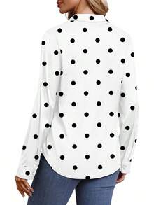 Womens Button Down Shirts Long Sleeve Tops Silk Satin Blouses Business Casual Fashion Outfit - 黑色 - 查看 10