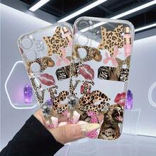 Diseño de funda de teléfono  completamente envuelta para for  S25/S24/S23/S22/S21 Ultra, Plus, FE y A10/A12/A13/A14/A15/A16/A20/A22/A23/A24/A25/A30/A33/A34/A35/A52/A53/A50/A54/A72/A73/M10S/NOTE10/NOTE20, estilo leopardo chic - transparente - Ver 8