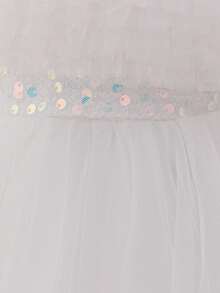 Baby Girls Sequin Tulle Cute Flower Girl Wedding Train Dress, Suitable For Party, Birthday, Outing, Does Not Include Headband - White - View 9