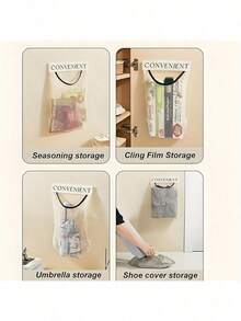 1pcs Space-Saving Reusable Mesh Bag, Self-Adhesive Wall Mounted Plastic Bag Holder - Non , Storage Dispenser For Kitchen Bedroom Cupboard Closet, Kitchen Organizers And Storage, Small Sundries Holder, Home Kitchen Accessories - Beige-1 Pcs - View 11