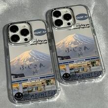 Funda para teléfono: Marco de inglés al pie del Monte , transparente de lujo, compatible con iPhone 16 Pro Max/15 Plus/14/13/12/11/XS/8/7/6, diseño creativo y tierno de dibujos animados, regalo para parejas, novio y novia, funda protectora de - Color 1 - Ver 4