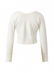 Women's Cropped Sweater Cardigan Long Sleeve Open Front Buckle Closure Knitwears - White - View 2