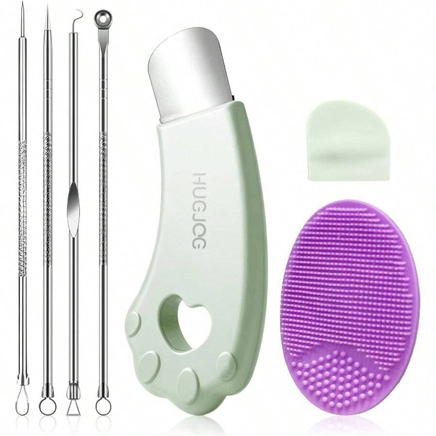 Blackhead Remover Tools Set With Pore Cleaner Spatula, Silicone Face Scrubber 4 Pimple Extractor Tools, Black Remover Face Skin Care - 綠色 - 查看 1
