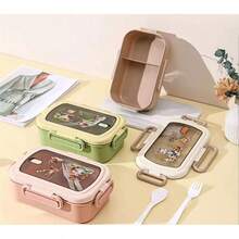 Lonchera de plástico con compartimentos Apto para microondas Para escuela, picnics o viajes - Camel - Ver 4