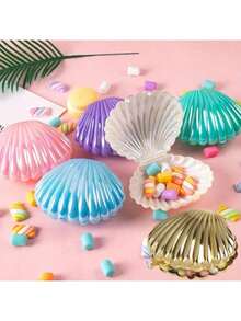 10 piezas Cajas de dulces en miniatura con tema de sirena, Cajas de regalo en miniatura de plástico con forma de concha, Decoración de fiesta de cumpleaños, baby shower, almacenamiento de joyas, cajas de dulces de boda, decoración de boda, baby shower, despedida de soltera, decoración de cumpleaños, recuerdos de baby shower, Día de la Madre, decoración de guardería, Navidad, con tema submarino - Multicolor - Ver 1