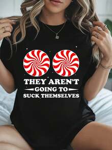 100% Algodón No se van a chupar a sí mismos Camiseta divertida e inapropiada Impresión de camiseta de algodón para el verano, camiseta de manga corta suave para mujeres, camiseta cómoda y elegante para mujeres Camisetas gráficas - Negro - Ver 6