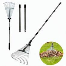 Rastrillos de jardín rastrillo de metal ajustable mango ligero de acero de 33 a 69 pulgadas con cabeza expandible de 8 a 15 pulgadas rastrillo de limpieza rápida para arbustos cama de flores - Metal - Ver 1