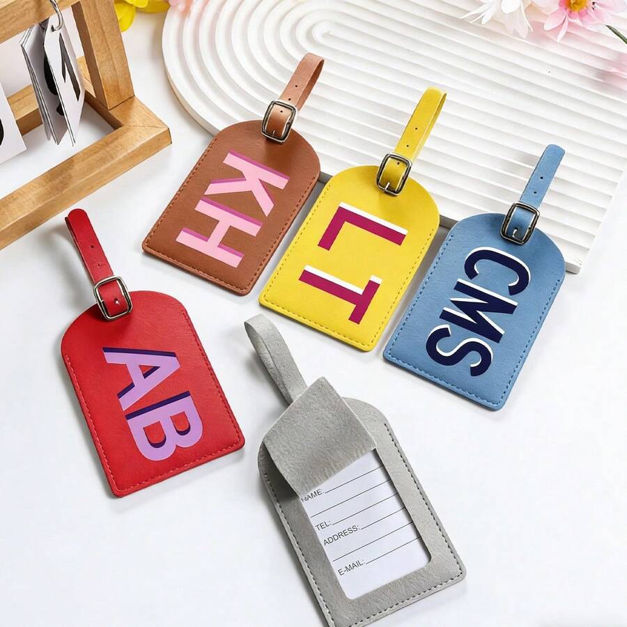 Personalized Leather Luggage Tag, Customized Letter Combination Luggage Tag, Girlfriend Travel, Wedding Favor, Travel Accessories, Bachelorette Party Letter Combination Shadow Luggage Tag, Luggage Tag, Travel Accessories, Bridesmaid Gift, Customized Luggage Tag, Luggage Tag, Travel Enthusiast, Travel Gift, Wedding Favor, Girlfriend Travel, Luggage Tag, Backpack Tag, Letter Combination Tag - Multicolor - View 1