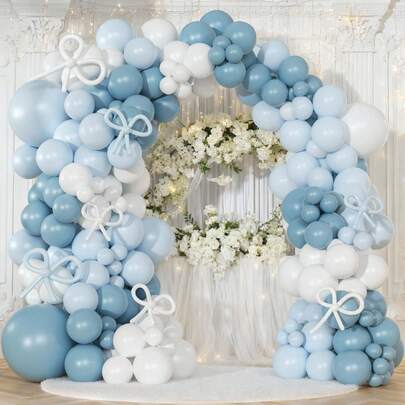 75pcs/110pcs/144pcs Messy Blue, Macaron Blue, White Balloons Decoration, 3 Different Sizes, Suitable For Wedding, Party, Birthday, Anniversary, Baby Shower