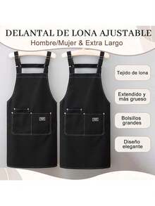 Estilo2 Piezas Delantales Para Mujeres Hombres Lona Impermeable Barbacoa Chef Cocina Delantal De Cocina Ajustable Con 3 Bolsillos Hornear Pintura Arte Estilista RestauranteVersióN Mejorada - Café negro - Ver 2