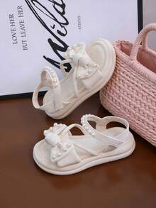 儿童时尚休闲凉鞋，适合夏季，珍珠公主鞋，漂亮、优雅、柔软舒适的婴儿鞋 - 米色 - 查看 6