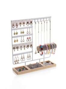 Organisateur de bijoux en bois avec 90 trous, 12 crochets et 10 fentes pour ranger les boucles d'oreilles, colliers, bagues et bracelets - Multicolore - Voir 9
